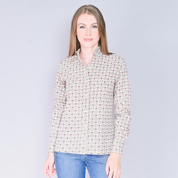 CHRISTIAN DIOR VINTAGE Geometrical Print Shirt S M 18"P2P - Picture 1 of 16